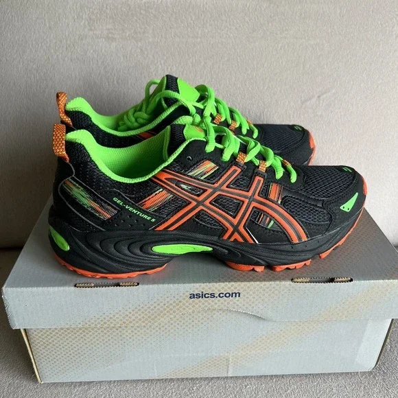 Asics Shoes Asics Boys C584n Gelventure 5 Running Sneakers Size 6 Blackneon Greenorange Poshmark